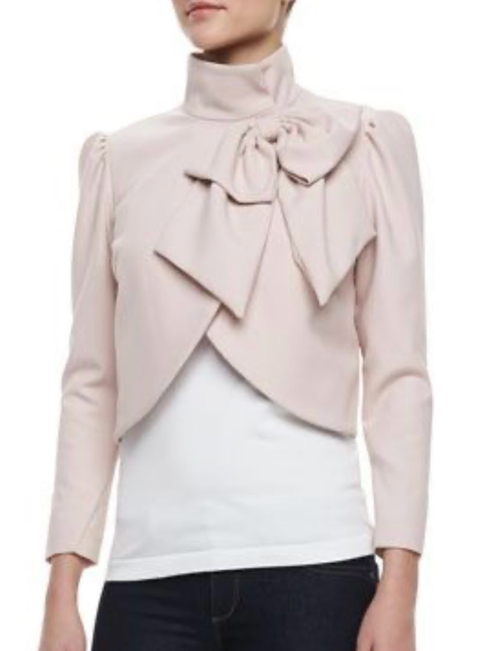 Alice + Olivia Addison Pale Pink Bow-Front Cropped Blazer - Picture 5 of 6